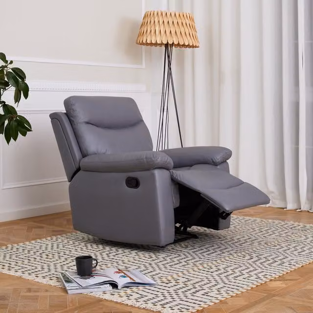 Home Detail Theo High Back Manual Recliner Armchair in Grey Synthetic Leather – 1