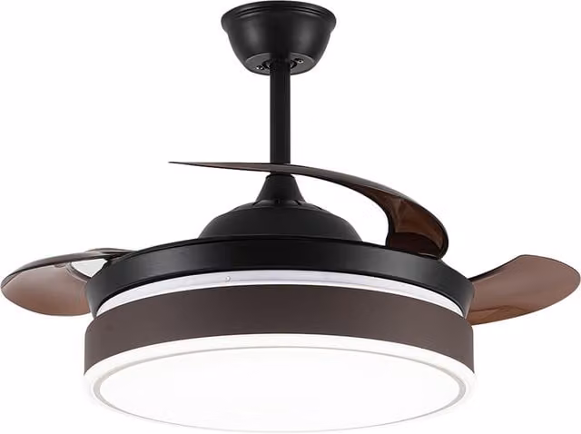 Living Star Modern Round Ceiling Fan with Light and Remote Control in White and Brown
