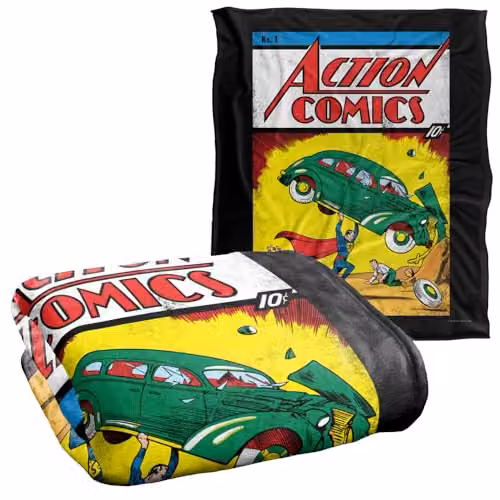 DC Comics Superman Action No. 1 Silky Touch Super Soft Throw Blanket, White and Multicolour, W/D/H: 152 x 127 cm – 2
