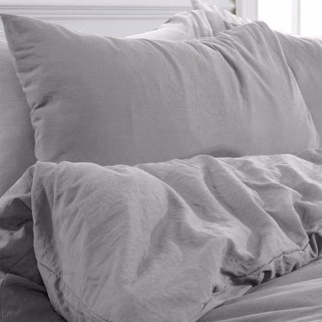Brentfords Silver Washed Linen Look Microfibre Duvet Cover Set with Pillowcases, W/D/H: 200 x 200 cm