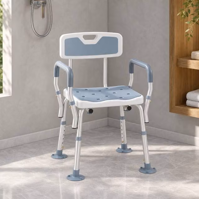 STILVORA Adjustable Shower Chair with Back and Arms in Blue