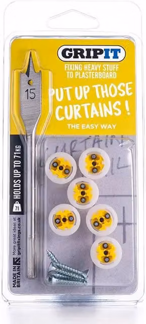Gripit Yellow 15mm Plasterboard Fixing Curtain Kit with 71kg Max Load