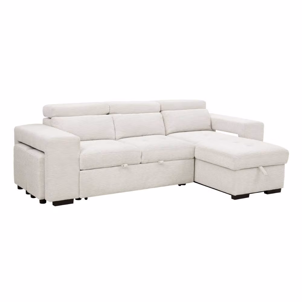 Home Detail Azalea L-Shape Sofa Bed with Reversible Chaise and Pull-Out Frame in Cream – 2