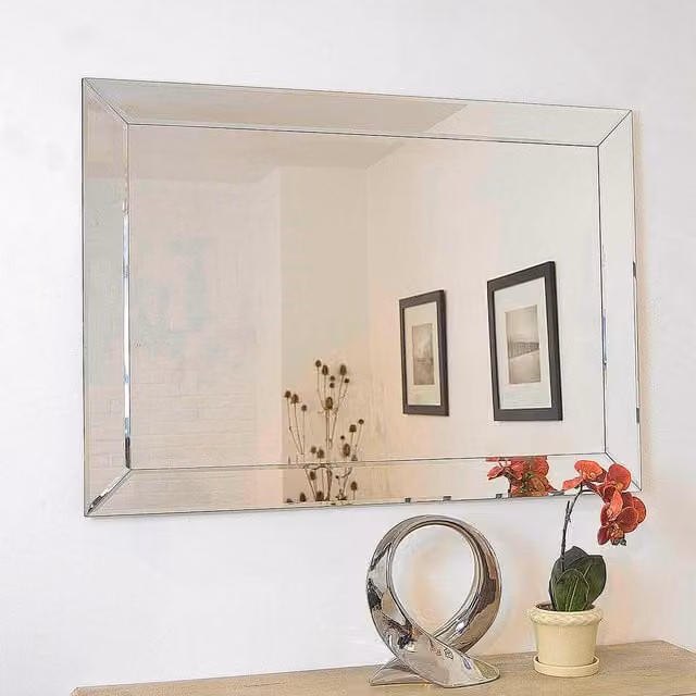 MirrorOutlet Thirlmere Modern Venetian Rectangular Wall Mirror, Silver, W: 110 cm, H: 79 cm