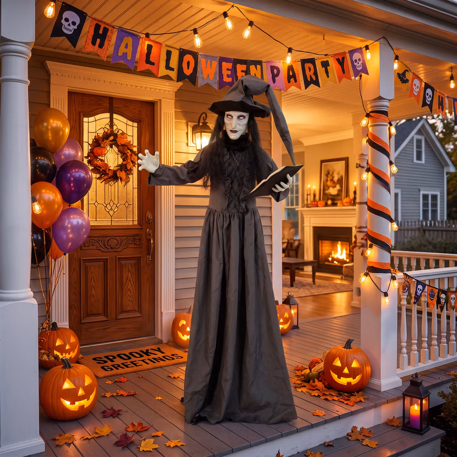 HOMCOM 180cm Life Size Animated Witch Halloween Decoration in Grey and Red – 6