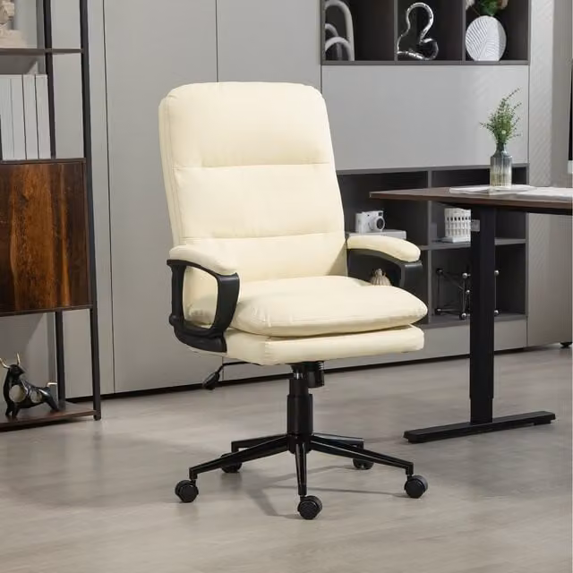 Vinsetto Executive Office Chair with Armrests in Beige Synthetic Leather