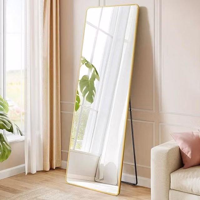 SONGMICS Full Length Freestanding Standing Mirror with Aluminium Frame in Gold
