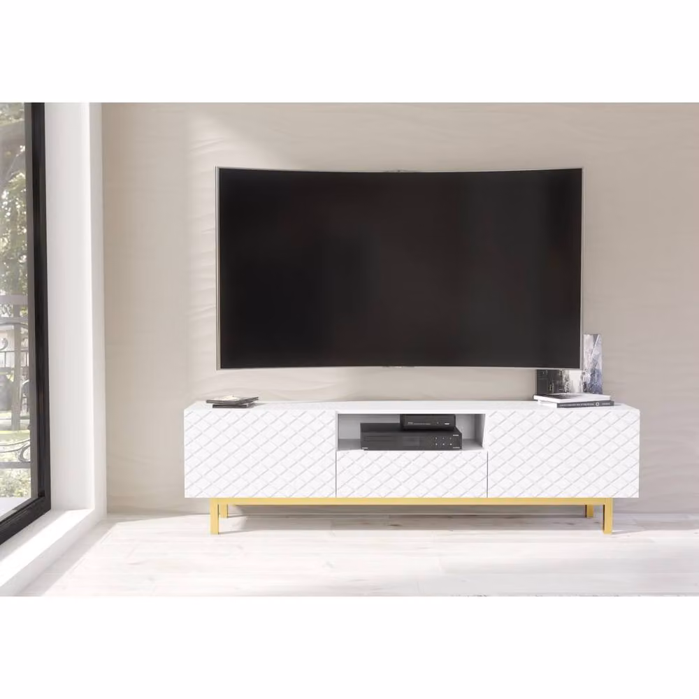Mex Furniture LTD Diamond Luxe TV Unit in White and Gold, W: 180 cm, D: 35 cm, H: 50 cm – 2