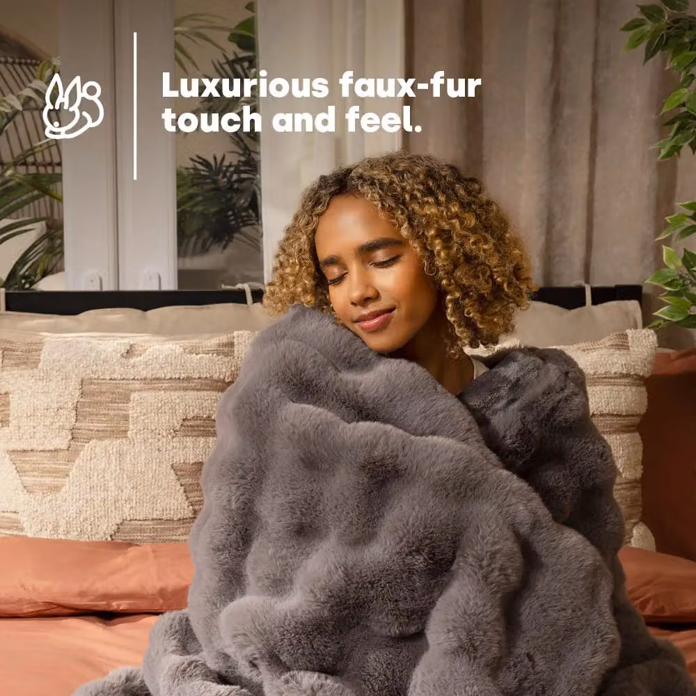LIVIVO Luxury Electric Heated Throw in Cream and Grey, W/D/H: 130 x 160 cm – 3