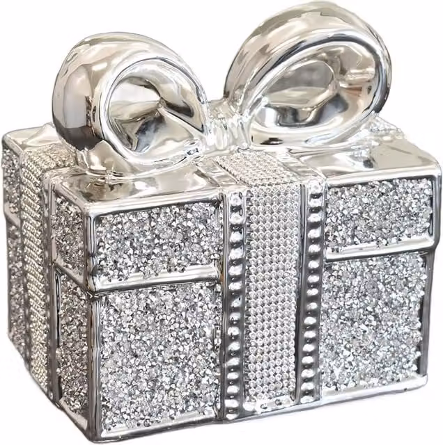 DEENZ Silver Ceramic Crushed Diamond Sparkling Gift Box Tabletop Ornament