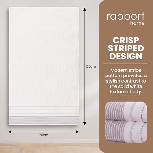 Rapport Home Dakota Stripe Cotton Bath Towels 2-Pack in Beige, Sand and White, W/D/H: 70 x 120 cm – 2