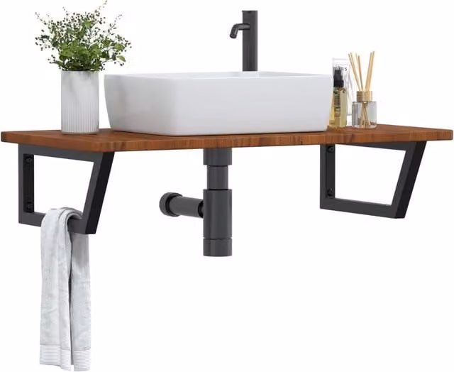 Berkfield Home Wall Mounted Basin Shelf in Brown Oak and Steel