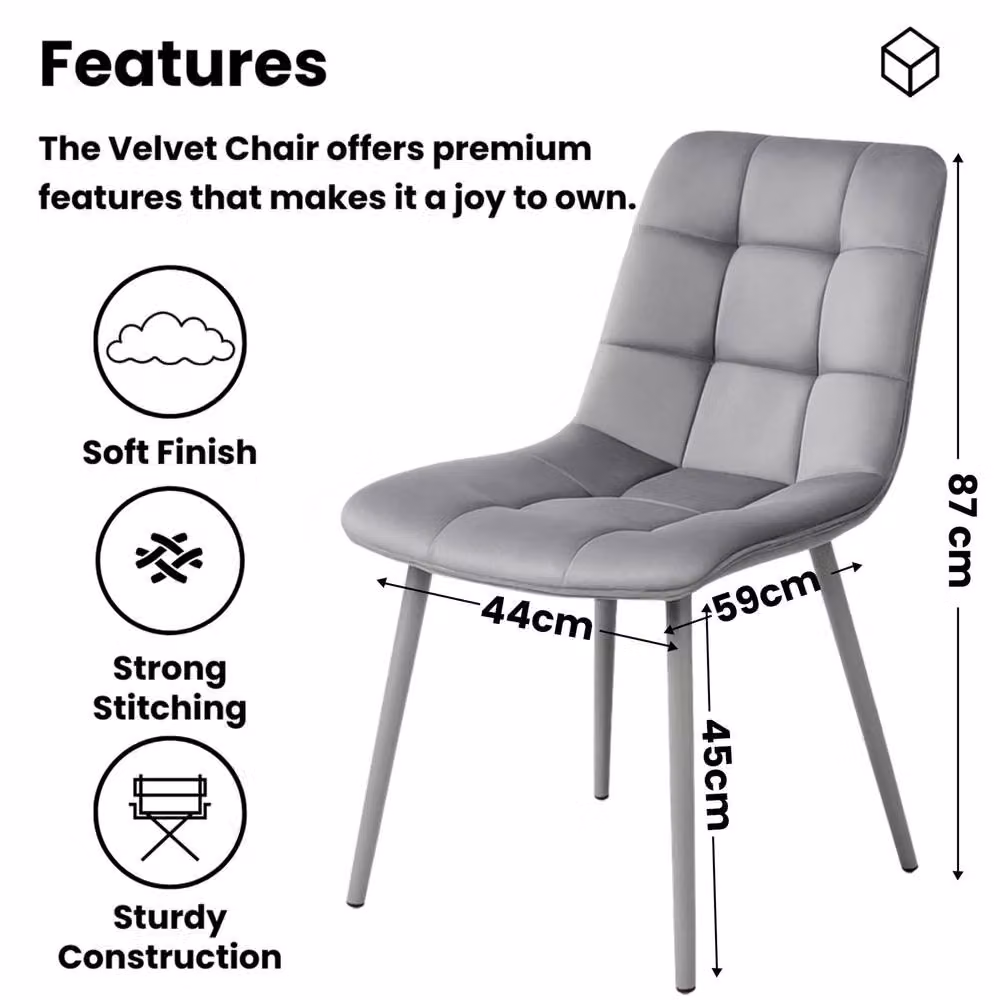 KOSY KOALA 4 Seater Dining Set with X-Frame Live Edge Style Table, 2 Grey Velvet Chairs and Bench, Brown and Grey – 2