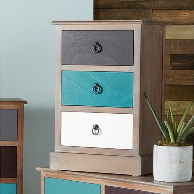 Pacific Lifestyle Multicoloured Wood 3 Drawer Unit in Brown and Blue