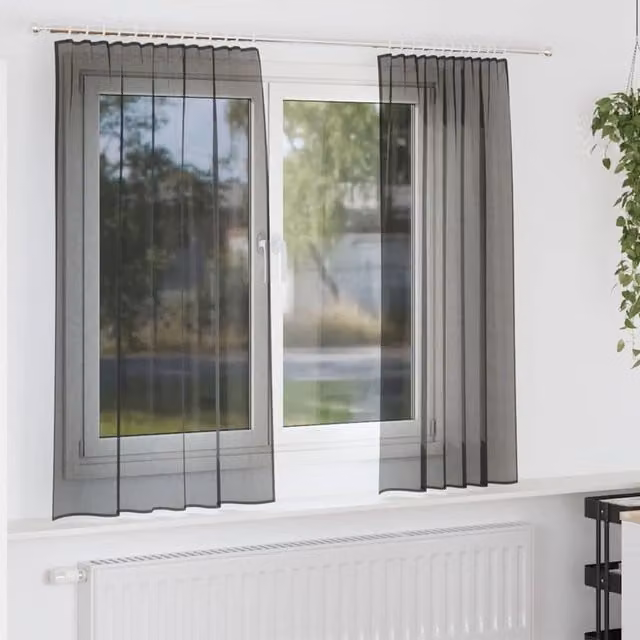 Berkfield Home Black Transparent Voile Fabric Panel Curtains with Rod Pockets, 2 Pack – 1