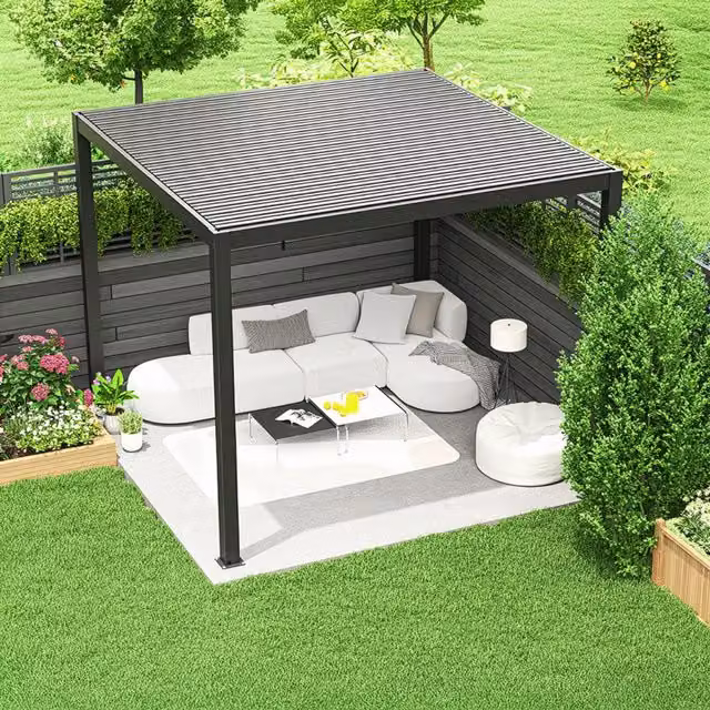 Primrose Living Deluxe Veranda with Louvered Steel Shutter Roof in Anthracite Grey