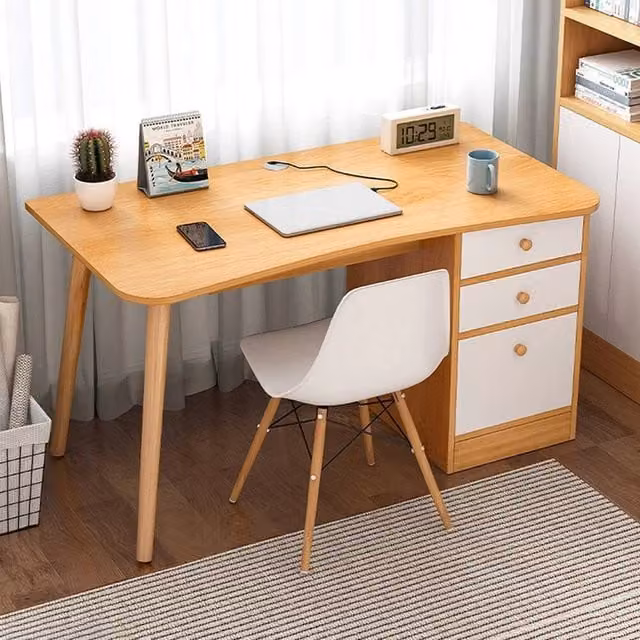 EONLION Brown Computer Desk with 2 Drawers and Scandinavian Design, Width: 100 cm