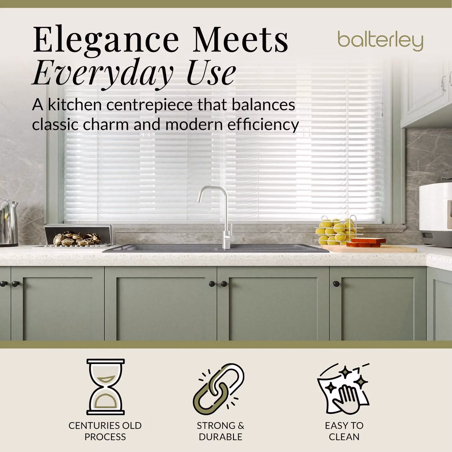 Balterley 1.5 Bowl Granite Composite Kitchen Sink with Drainer and Overflow, Matt Grey, W: 100 cm – 2