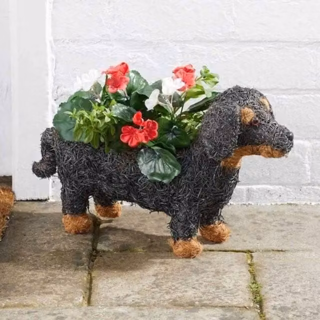 Marco Paul Sausage Dog Flower Planter, Brown, Height: 45 cm