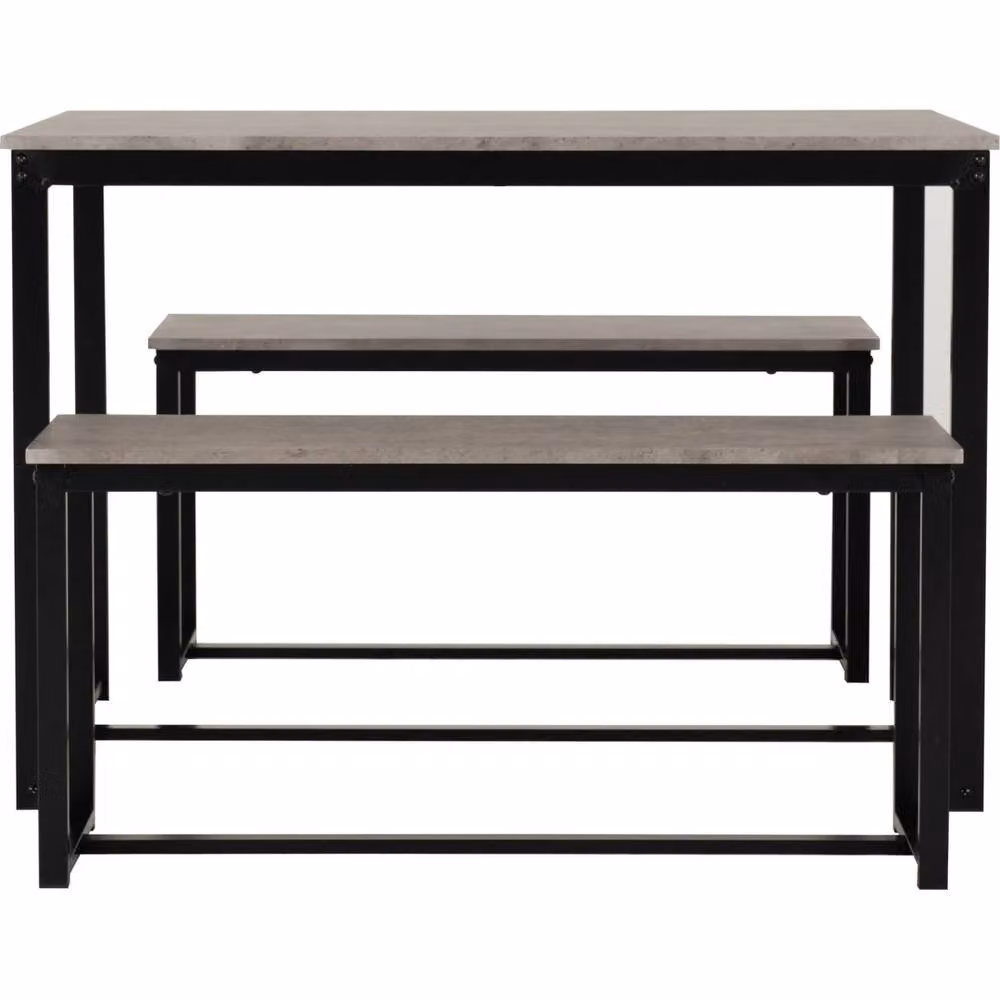 FORGEVIO 3-Piece Compact Dining Set with Stone Effect Rectangular Table and 2 Benches in Grey – 4