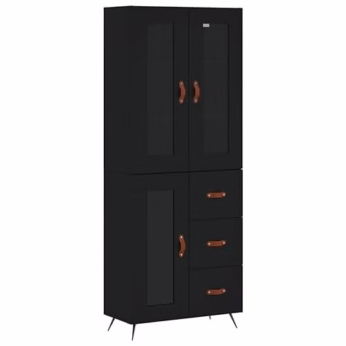 vidaXL Modern Black Highboard in Engineered Wood, W/D/H: 69.5 x 34 x 180 cm
