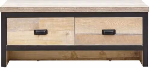 GFW Boston Industrial Coffee Table with 2 Drawers, Oak and Black Rectangular Design, W: 87.0 cm, D: 48.0 cm, H: 35.5 cm