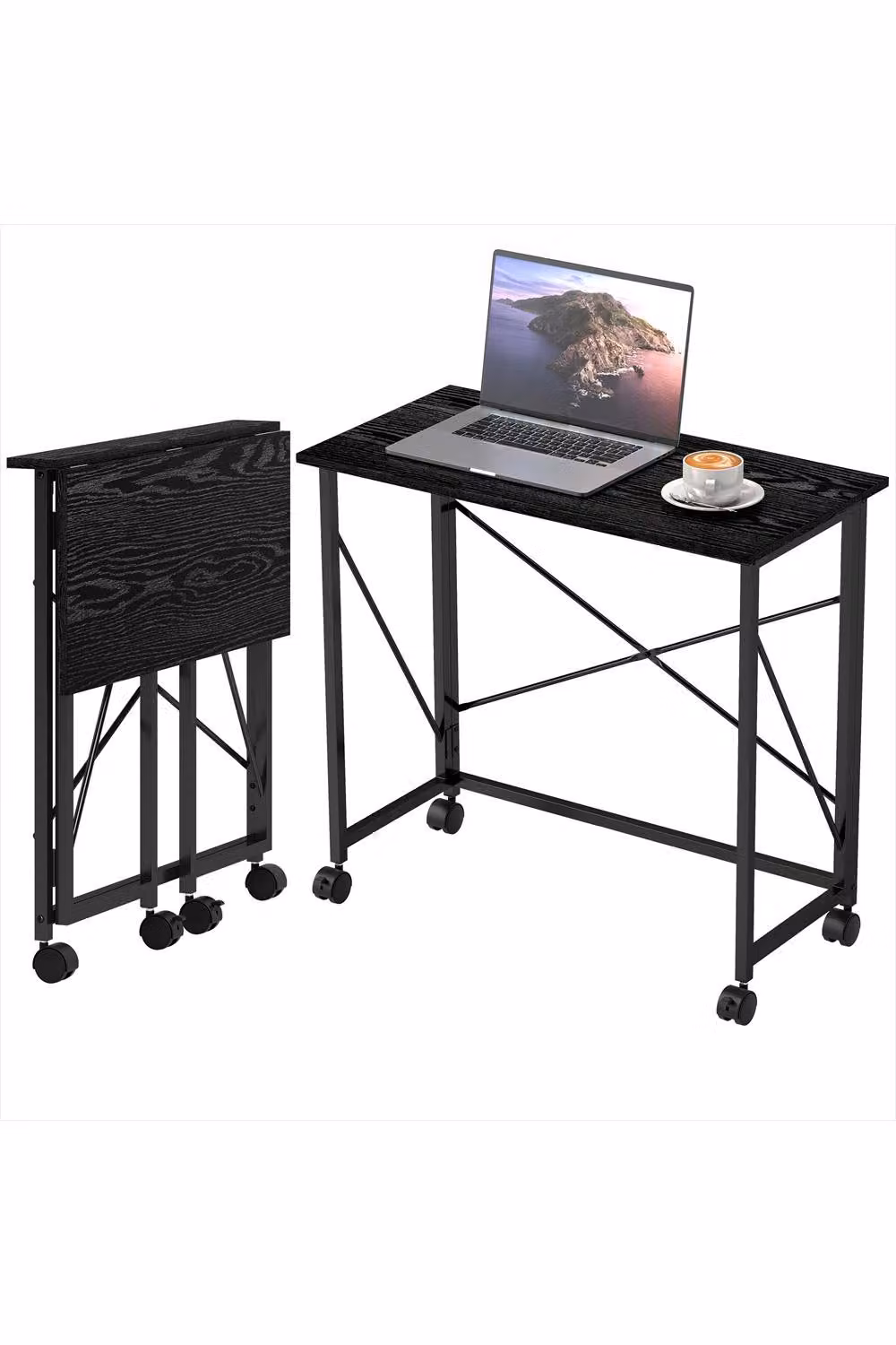ERGOVEXA Black Folding Computer Desk with Castors, W: 80 cm, H: 75 cm, D: 40 cm – 3