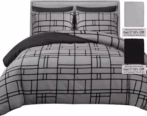 Pamposh Double Duvet Set in Grey, Premium Brushed Microfibre Bedding with Zipper Closure, W/D/H: 200 x 200 cm – 2