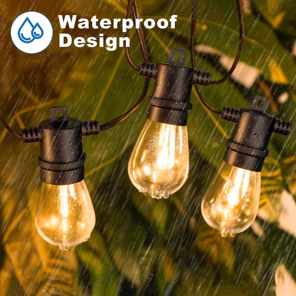 VOGREX 15m Outdoor Festoon String Lights with 15 Warm White LED Bulbs in Clear Transparent Plastic – 3
