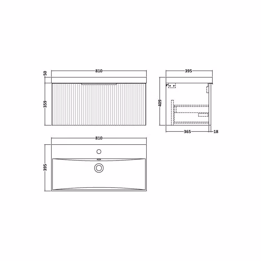 Balterley Tixall 1 Drawer Vanity Unit with Thin Edge Basin, Satin Grey, W: 80 cm – 3