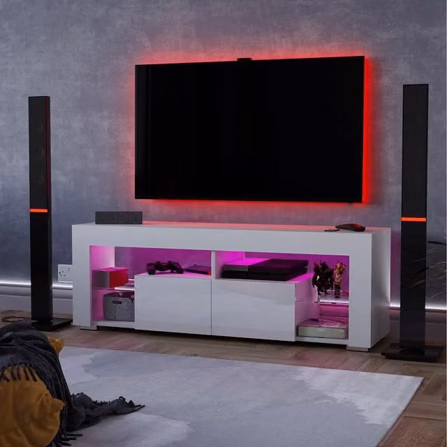 Vida Designs Modern Glossy White TV Unit with Glass Details