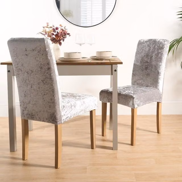 OHS Crushed Velvet High Back Dining Chair Protector Cover, Silver, Pack of 10