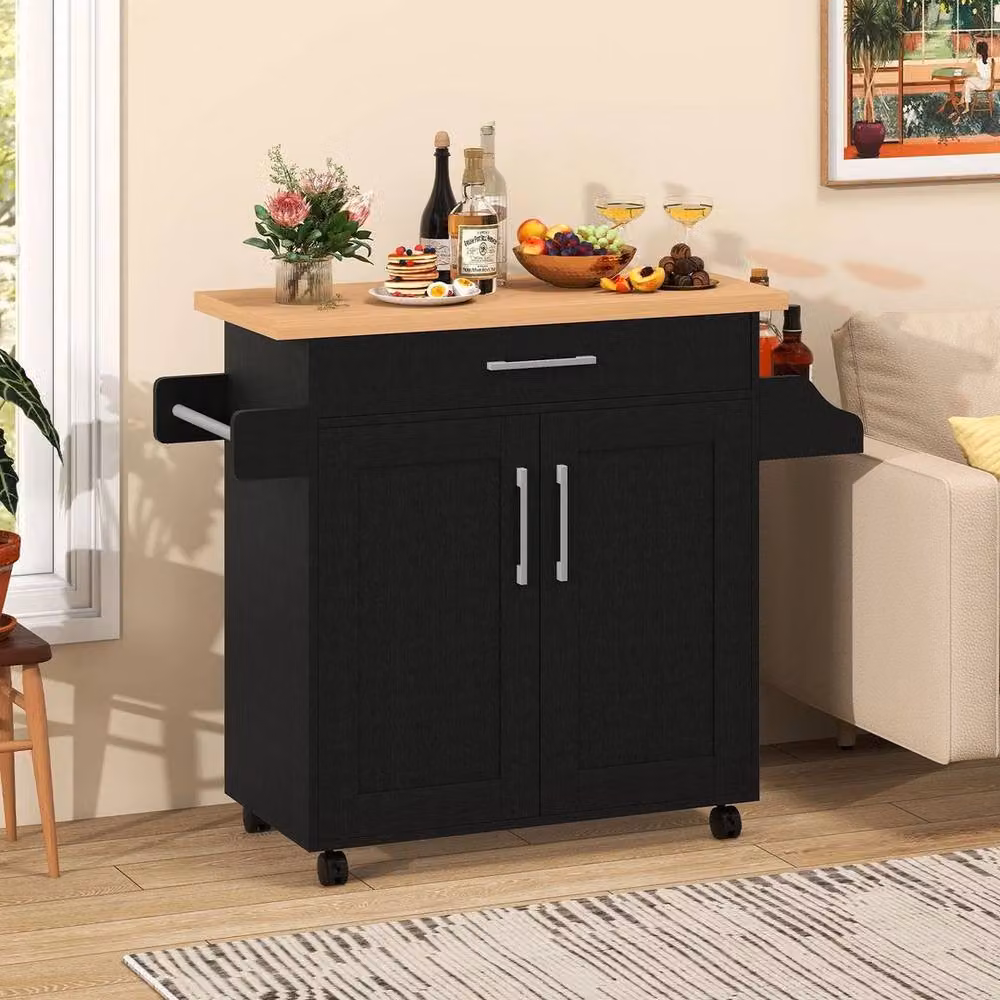 SPETLEK Black Rolling Kitchen Island Cart with Matt Finish – 3