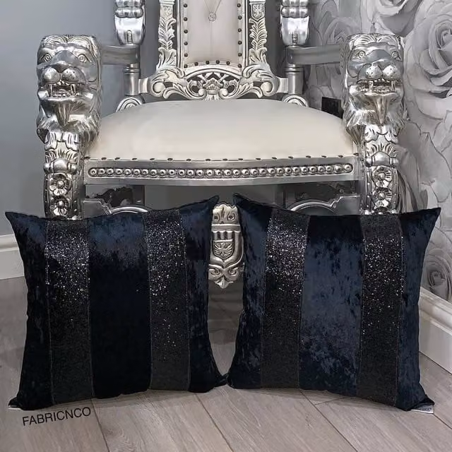 Fabricnco Set of Two Black Striped Crushed Velvet Square Cushions