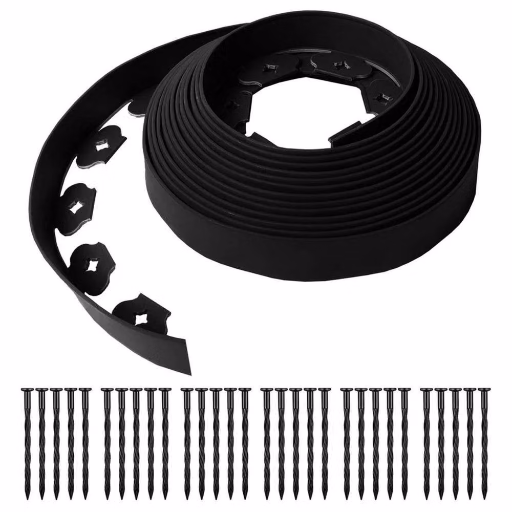 FLAVORA Heavy Duty Plastic Lawn Edging Border in Black with 50 Pegs, W: 100 cm, H: 15 cm – 2