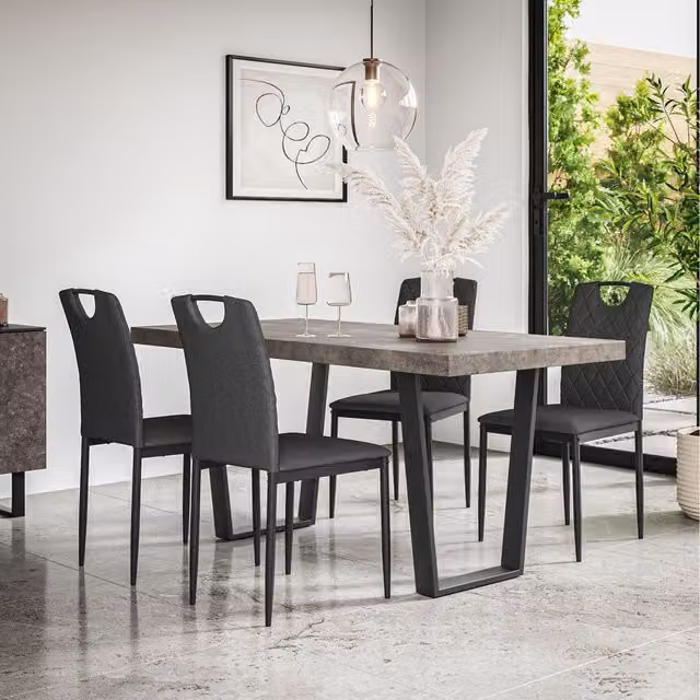 More4Homes Aria Dining Set with Concrete Effect Rectangular Table and 6 Monza Linen Chairs in Charcoal
