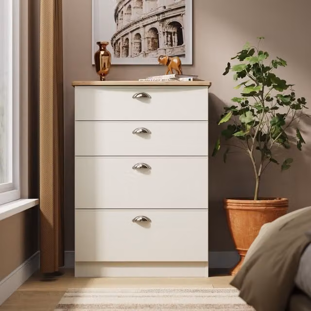 Victoria Ready Assembled 4 Drawer Deep Chest in Cream Ash and Riviera Oak