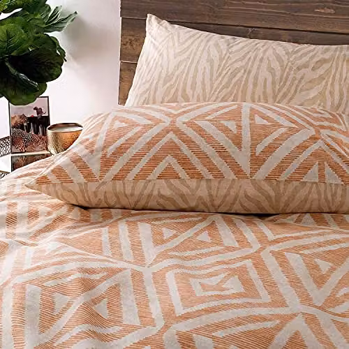 furn. Tanza Global Geometric Reversible Duvet Cover Set in Terracotta, Single (90 x 200 cm) – 4