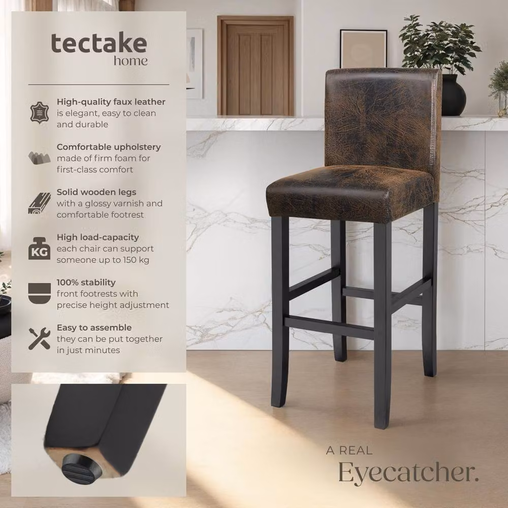 tectake Dover Bar Stool Set of 4 in Antique Brown and Black – 2