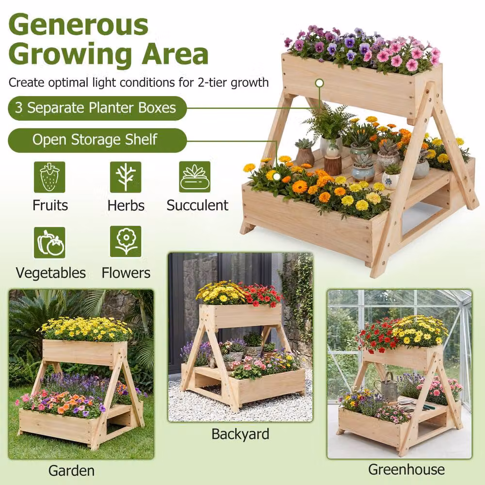 Costway Wooden Raised Garden Bed with Drainage Holes in Natural Brown – 7