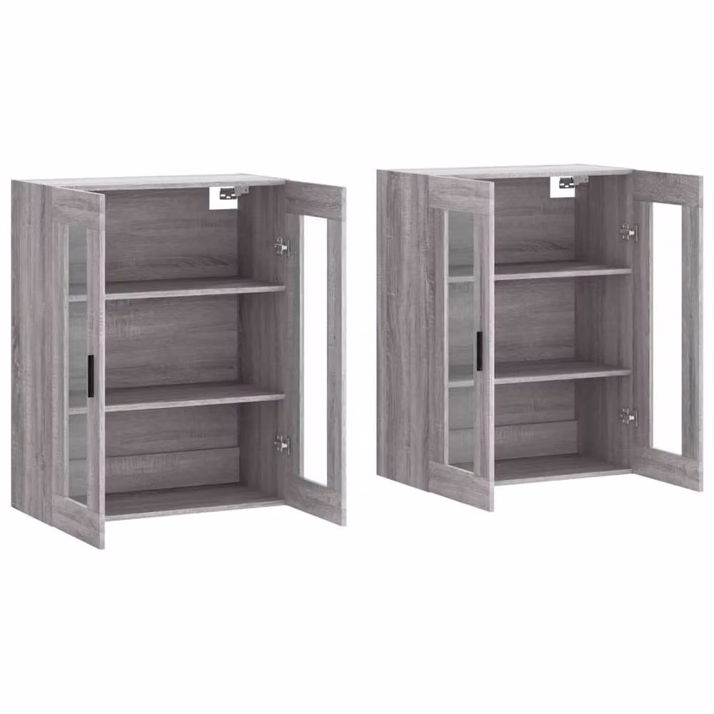 Berkfield Home Set of 2 Wall Mounted Cabinets with Glass Doors in Grey Sonoma Matt Finish – 2