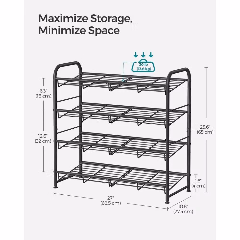 FORGEVIO Black 4-Tier Stackable Metal Shoe Rack, Height: 65 cm – 2