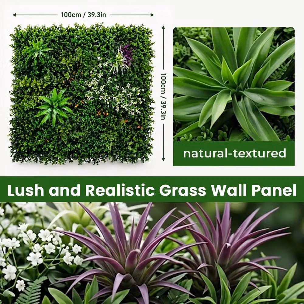 FLAVORA Green Artificial Plant Living Wall Hedge Fence Panel, W: 300 cm, H: 150 cm – 3