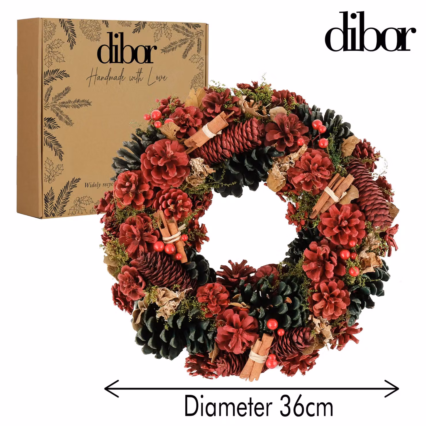 Dibor Cinnamon Pine Red and Green Christmas Wreath, Diameter: 36 cm – 6