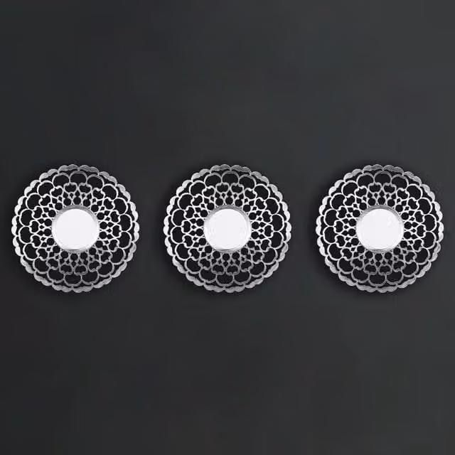Marco Paul Set of 3 Moroccan Geometric Round Hanging Distressed Silver Metal and Glass Mirrors