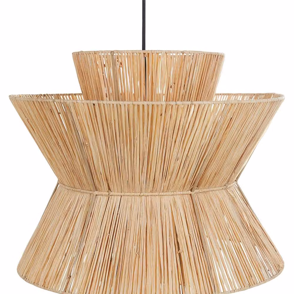 Wyld and Coco Boho Suspended Pendant Lamp with Natural Rattan Shade and Black Metal Base – 2
