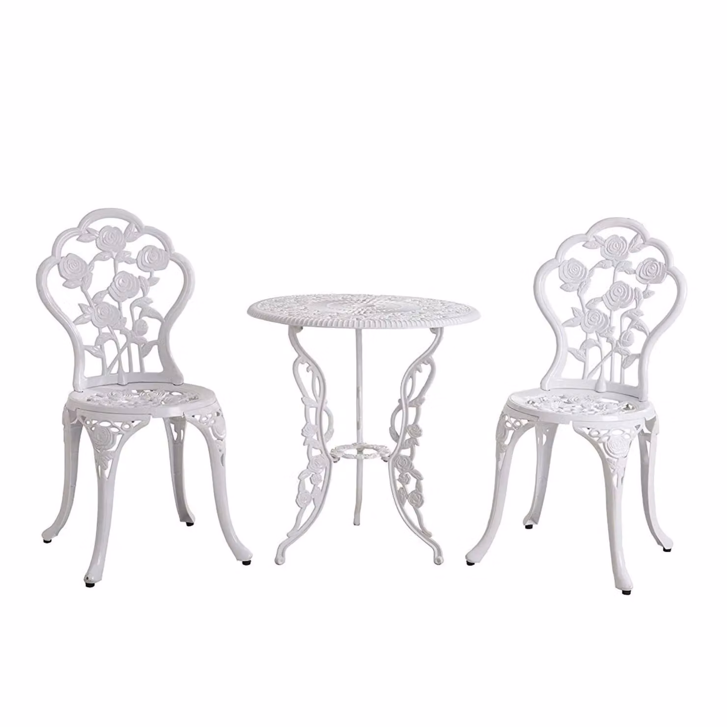 Home Source Bistro Set Outdoor Patio Garden Round Table and 2 Chairs in White Metal – 3