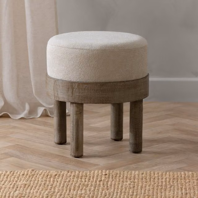 Yard Ebbett Wooden Footstool in Ecru