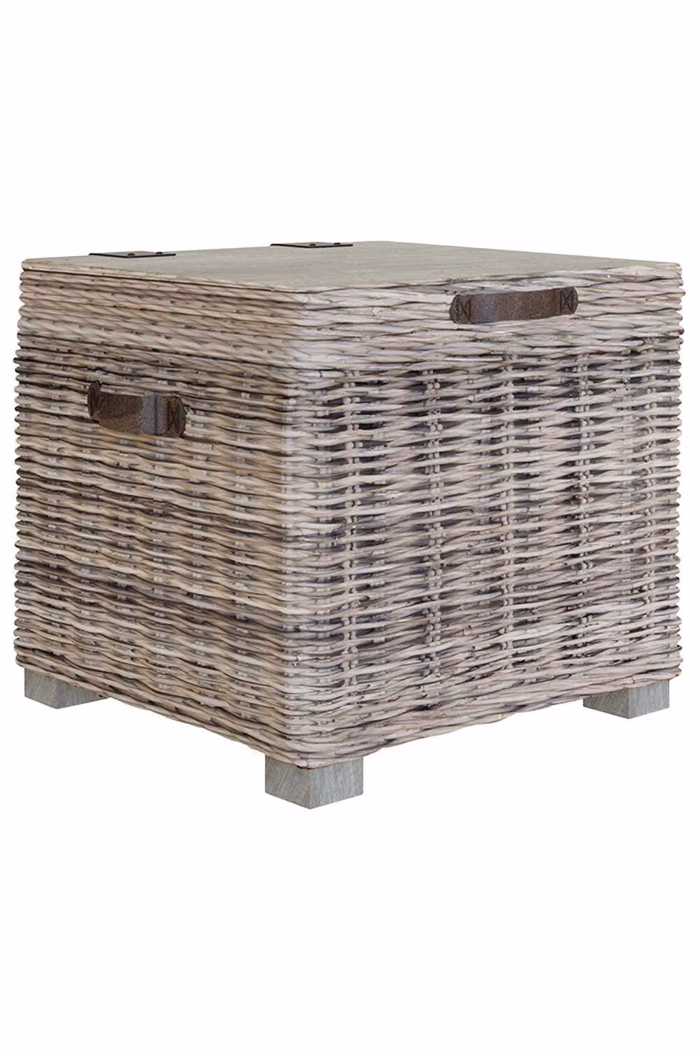 FWStyle Kubu Rattan and Pine Lift Up Storage Side Table in Brown – 2