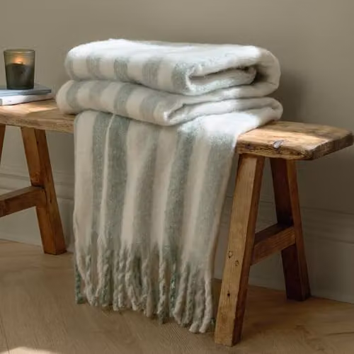 Riva Home Wylder Beechwood Woven Striped Cotton Throw with Fringes in Green, W/D/H: 140 x 180 cm – 1